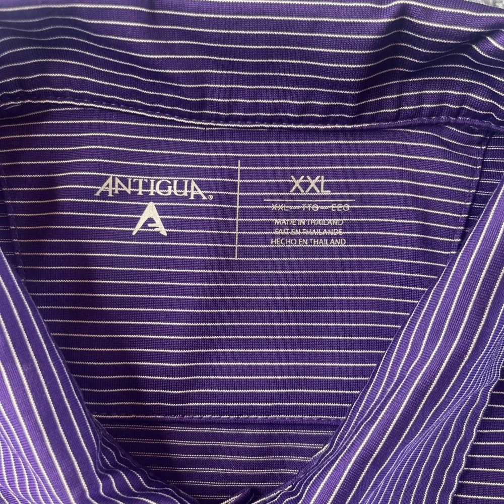 Antigua JMU Dukes Polo Shirt Mens XXL Purple Striped Short Sleeve Performance - Picture 2 of 7